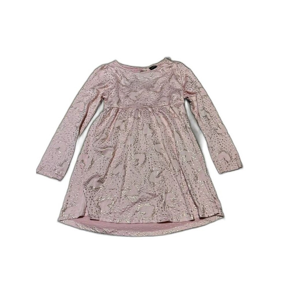 Picapino Girls Pink Long Sleeve Metallic Foil Heart Dress – Size 12